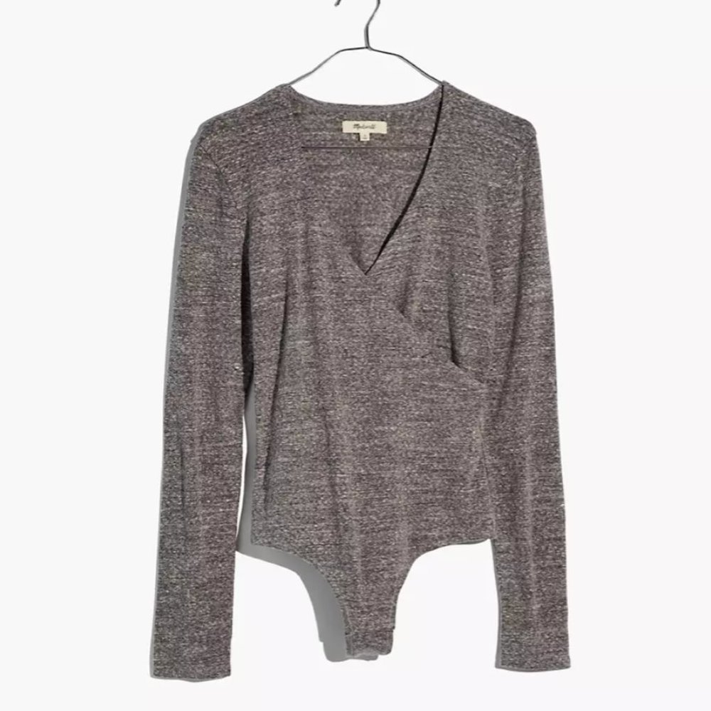 Madewell Gray Wrap Thong Bodysuit Medium NWT